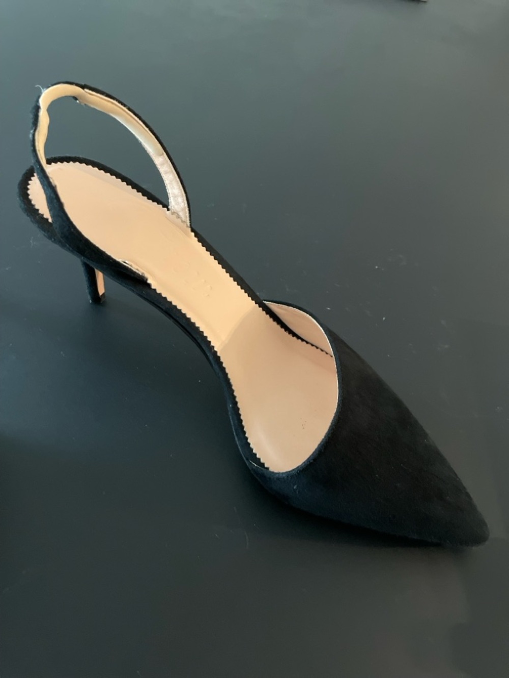 J. Crew Colette MidHeel Slingbacks Size 9 Black Suede Glam Minimalist Elegant